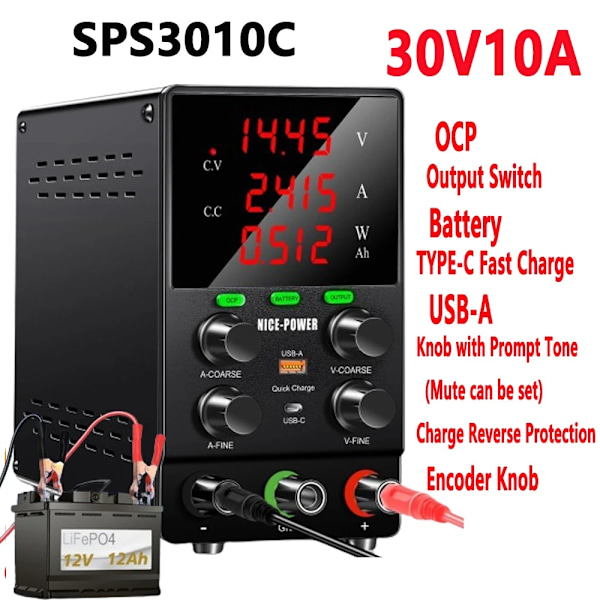 30V 10A DC Strømforsyning med OCP, Høj Præcision, Sikkerhedsfunktioner,OCP Batteri 30V 10A OCP  Battery 30V 10A OCP  Battery 30V 10A