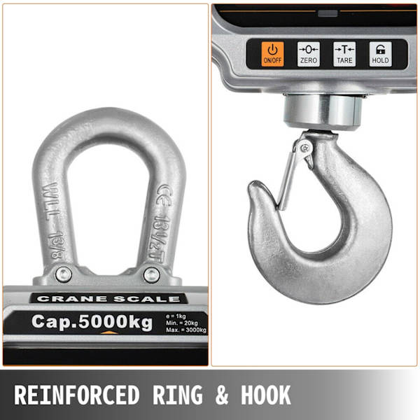 5000kg Digital Kranvåg - Högkvalitativ Aluminium, Nollställning, Avskalning & Överbelastningsvarning 3000Kg