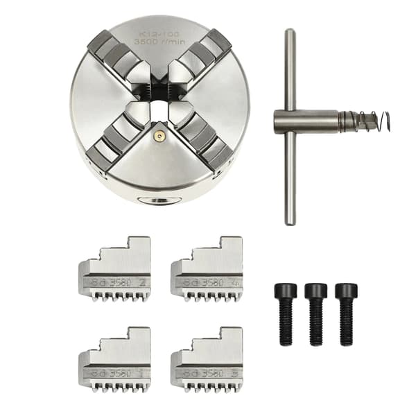 4-Kæbe Selvcentrerende Chuck, 100mm Diameter, Præcisionsværktøj, Sølv, 4Kæbe