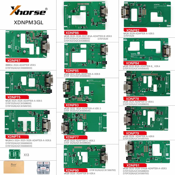 Xhorse MQB48 13-delars lödfritt adapter set, CE-certifierat, kompatibelt med flera verktyg.,13st XDNPM3GL 13pcs XDNPM3GL 13pcs