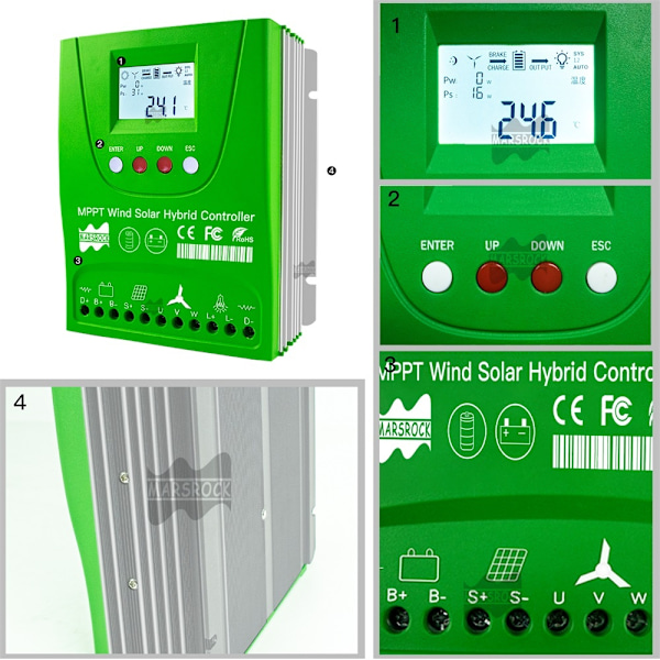 2000W Hybrid Vind Sol Oplader Controller MPPT - 30A/60A Batteriudligner for Lifepo4 & Lithium Wind1000W Solar1000W