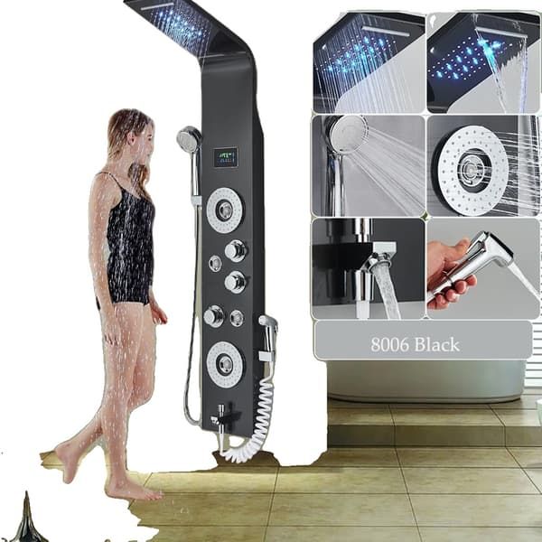 LED Bruserpanel, Kold- og Varmtvandskontrol, Moderne Design, 8006 Sort