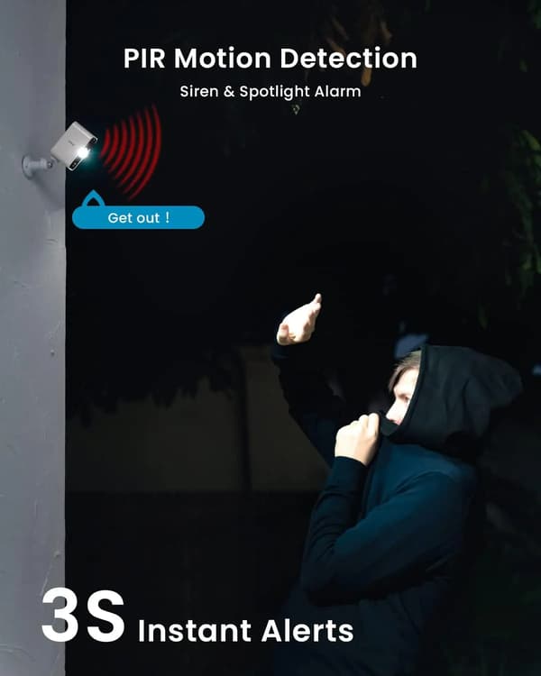 Trådlös säkerhetskamera, 2K-upplösning, färg-nattseende, realtidsaviseringar