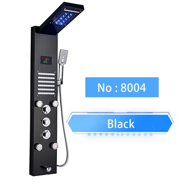 Bruserpanel, Regn- og Vandfaldsfunktioner, LED Temperaturdisplay, Sort 8004