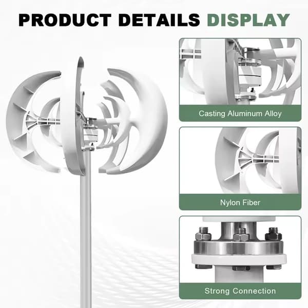 Vertikale vindmøller, med glasfiberblade, IP54 beskyttelse, 12V, med gratis controller, 5000W, Med gratis controller, 5000W, 12V