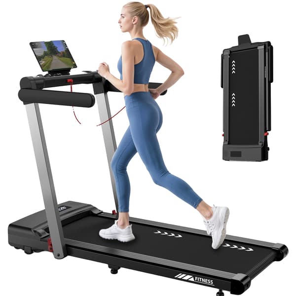 Sammenklappelig Løbebånd, 12 km/t Maksimal Hastighed, 12 HIIT Programmer, Bluetooth Kompatibel, Løbebælte 80-120 cm, Dobbelt LED Display