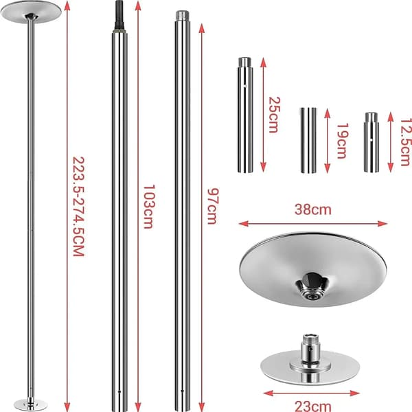 Pole Dance Sæt, Rustfrit Stål Materiale, 45 mm Diameter, Justerbar Højde 1,18-2,75 m, Statisk og Rotationsfunktioner, Samling Påkrævet
