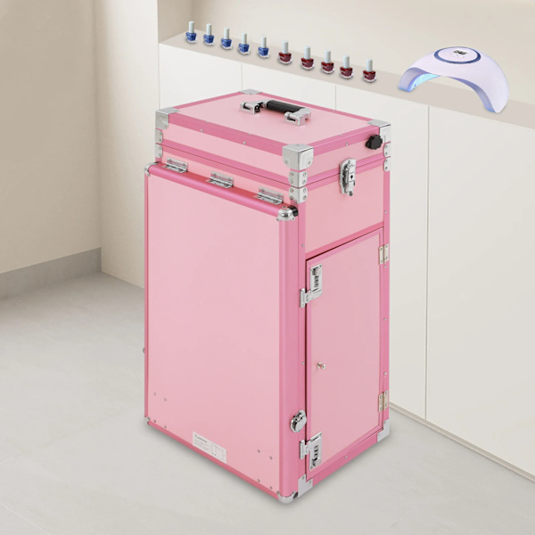 Makeupväska Trolley, Fällbar Design, Gott om Förvaring, Rosa