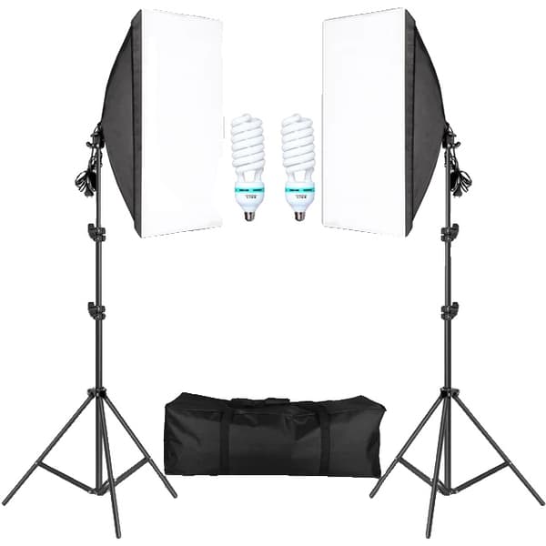 Softbox belysningskit, justerbar stativ, E27 kompatibilitet, 135W pærer