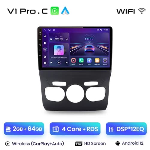 Autoradio, langaton CarPlay, Android Auto -yhteensopivuus, V1 Pro.C (2GB-64GB)