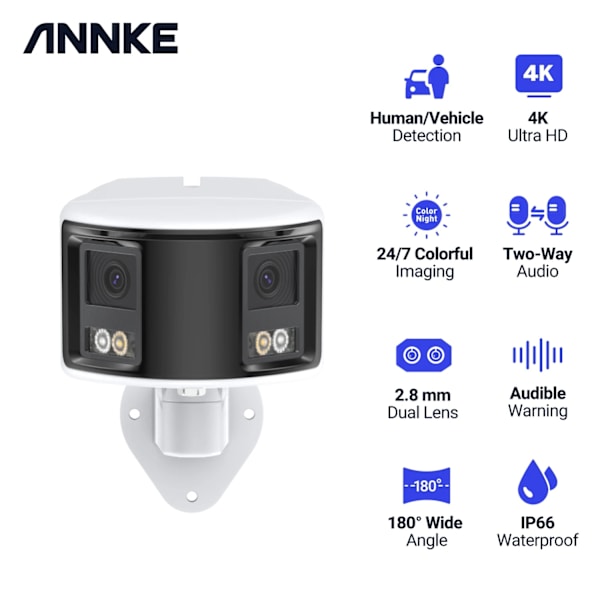 4K Säkerhetskamera, AI-människodetektering, 180° bredvinkelstäckning,1 styck I91DW 1PC I91DW