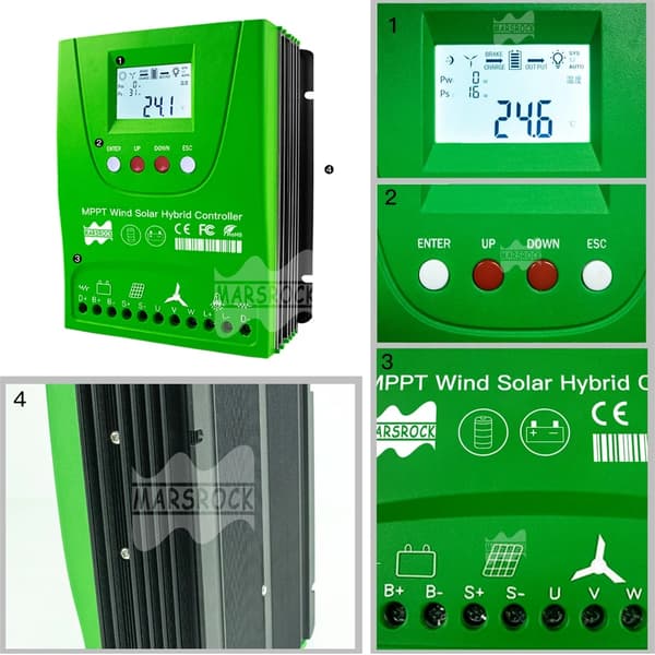 Solarvind Controller, MPPT Teknologi, Lifepo4 Batteri Kompatibel