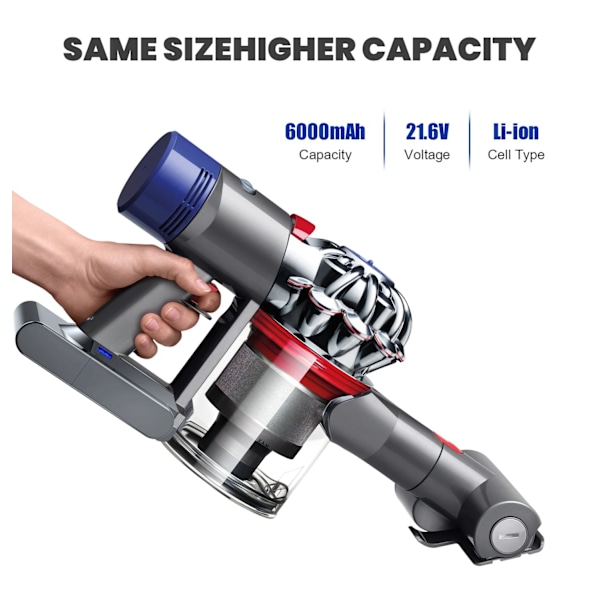 Udskiftningsbatteri til Dyson V8 SV10, 6000mAh Kapacitet, 21.6V 1 Batteries Filters 21.6V