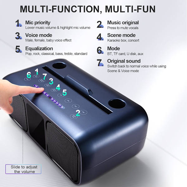 Bluetooth Karaoke maskine, Touchscreen LED lys, Professionelt lydsystem
