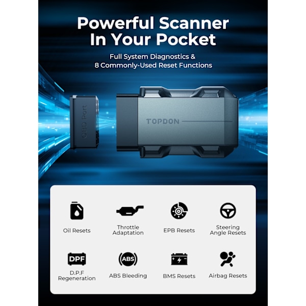 Scanner, Smart Diagnostisk Værktøj, Bluetooth OBD2 Kodelæser, TopScan Lite Topscan Lite
