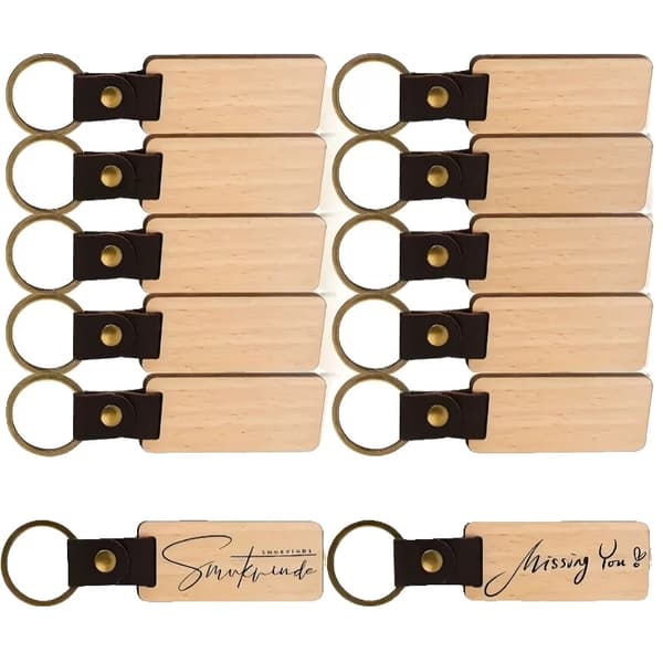 Nyckelring Blanks, Graverbar Bokträ, Mångsidig för Hantverk, 100pcs