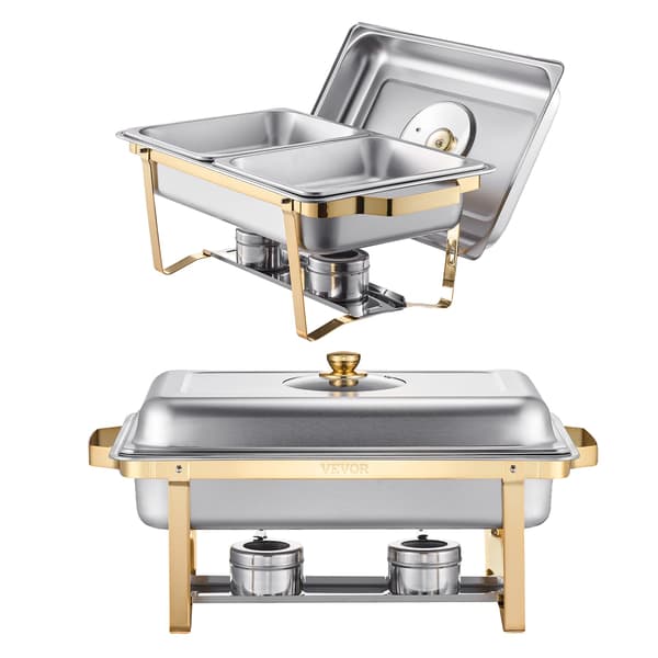 Chafing Dish Buffet Sæt, Rustfrit Stål, 8 Qt Kapacitet, Inkluderer Glaslåg, 2 pakker