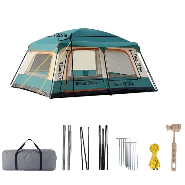 Campingtält, Två Rum, Väderbeständigt, Grön-a