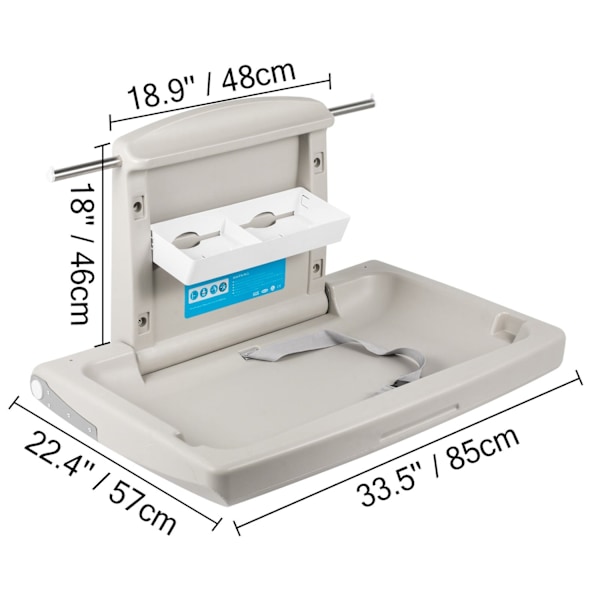 {Bleeskiftning Station - HDPE Materiale, Glat Overflade, Justerbar Rem & Bleopbevaringsbokse} Light Gray