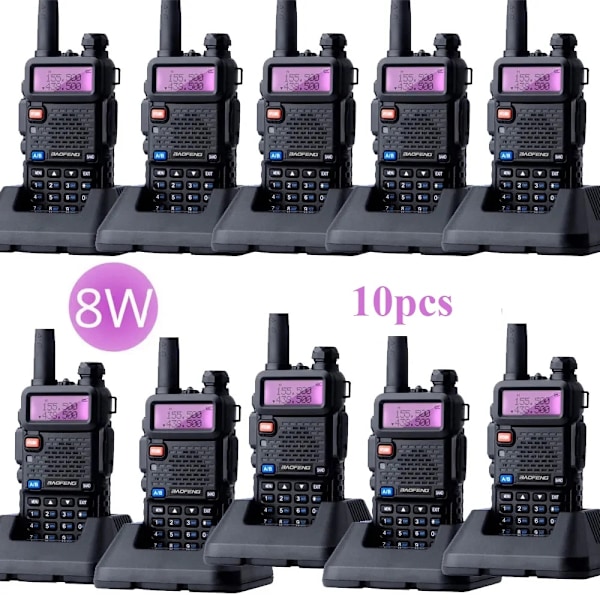 Baofeng UV-5R Walkie Talkie, kolminkertaiset virtavaihtoehdot, kaksitaajuusalue 128 kanavaa,10 x UV-5R-8W-Musta 10 x UV-5R-8W-Black 10 x UV-5R-8W-Black