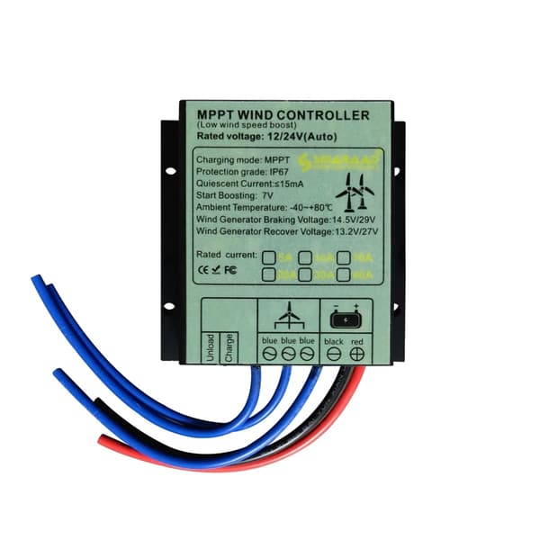 Vindladdningsregulator, Vattentät IP68, 40A Max Ström, MPPT-g, 30A-a, 12V 24V AUTO-c