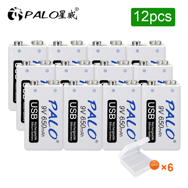 9V 650mAh Lithium-Ion Genopladeligt Batteri, CE Certificeret, 7.2-8.4V,12 stk 12pcs 12pcs