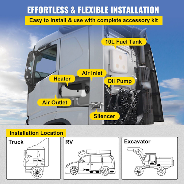12V 5KW Diesel Luftvarmer, Energibesparende, LCD Kontrol