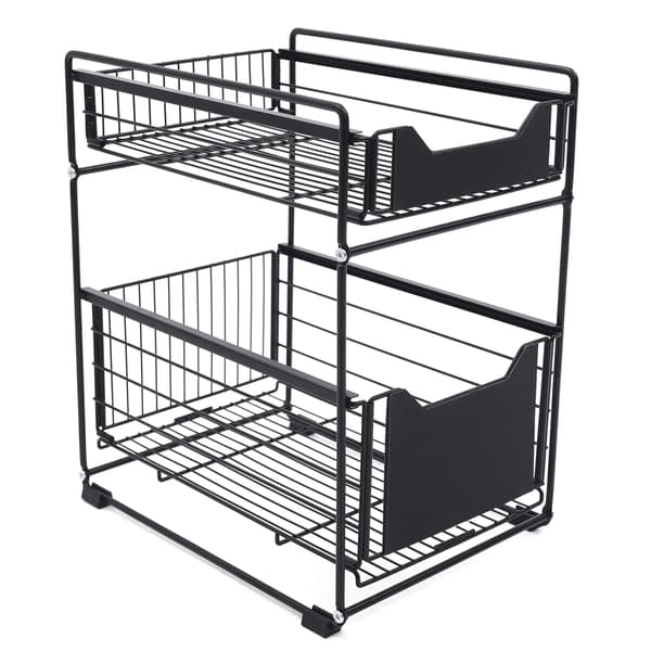 Under Sink Organizer Rack, 2-lags Design, Skydedrager Mekanisme, sort, 2-niveau