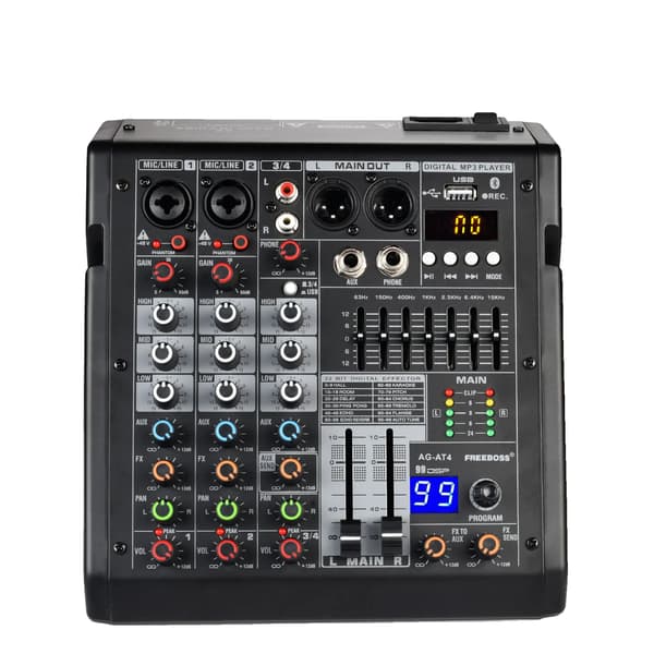 Äänimikseri, 4 Kanavaa, Bluetooth-yhteys, EU-pistoke