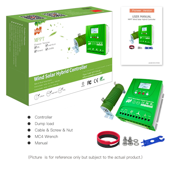 2000W Hybrid Vind Sol Oplader Controller MPPT - 30A/60A Batteriudligner for Lifepo4 & Lithium Wind1000W Solar1000W