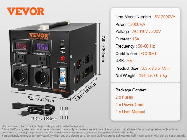 Robust spændingsomformer transformer, 2000VA