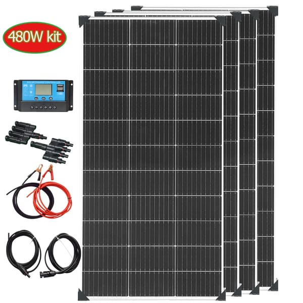 Solpanel Kit, 12V/24V, Flere Strømmuligheder, Inkluderer Laderegulator, 12V 480W sæt