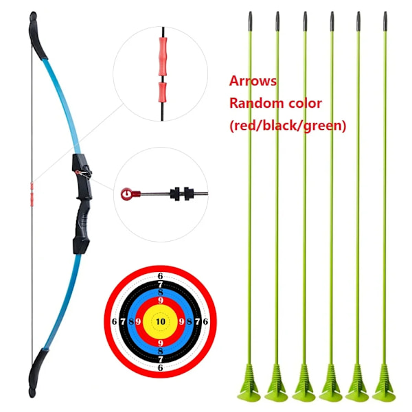 Barnbåge och pilset, delad recurve-design, universell för både vänster- och högerhänta., 1 båge 6 pilar multi 1 bow 6 arrow