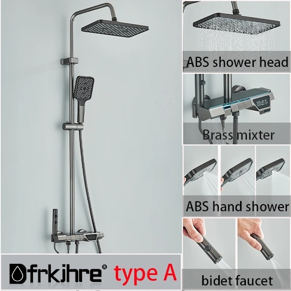 Digitalt Duschset med Auto-Termostatkontroll, Justerbar Höjd 100cm-138cm,typ A Type A type A