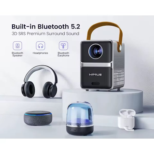 Bärbar projektor, 18000 lumen, WiFi Bluetooth, 1080P, Grå, Eu plugg