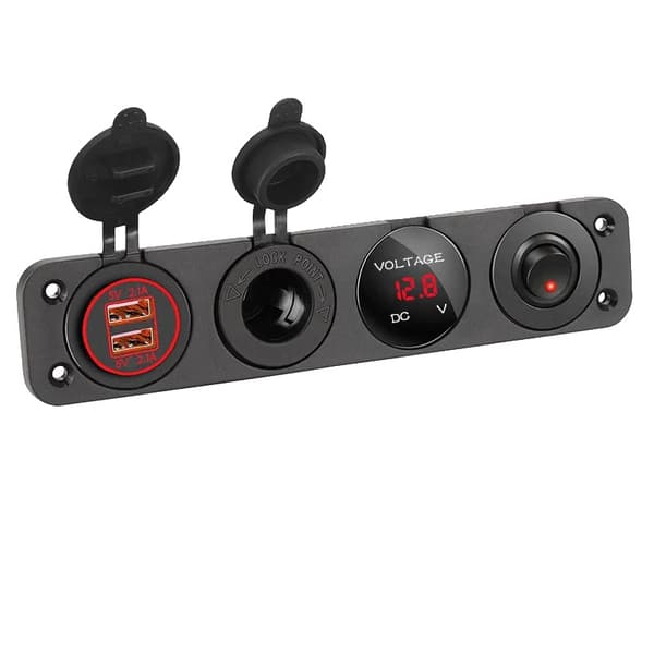 4-i-1 Marine Switch Panel, Cigaretlighter Stikpanel, Holdbar Konstruktion, Rød sæt