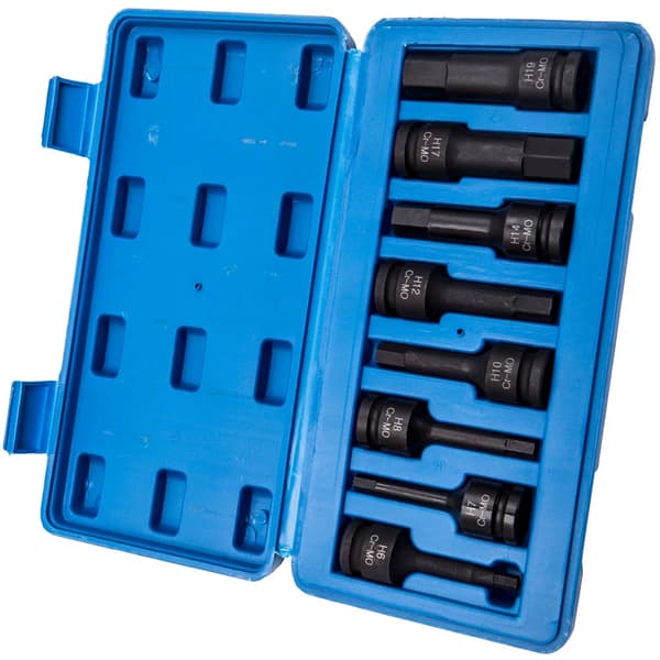 Impact Hex Socket Set, 8 metriska storlekar, 1/2 tum drivning, hållbar design