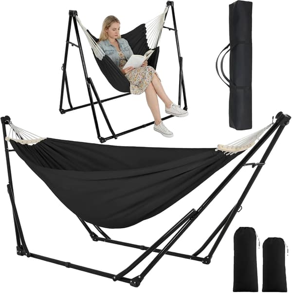 Hängmatta, Fällbar Design, Justerbar Höjd, Svart