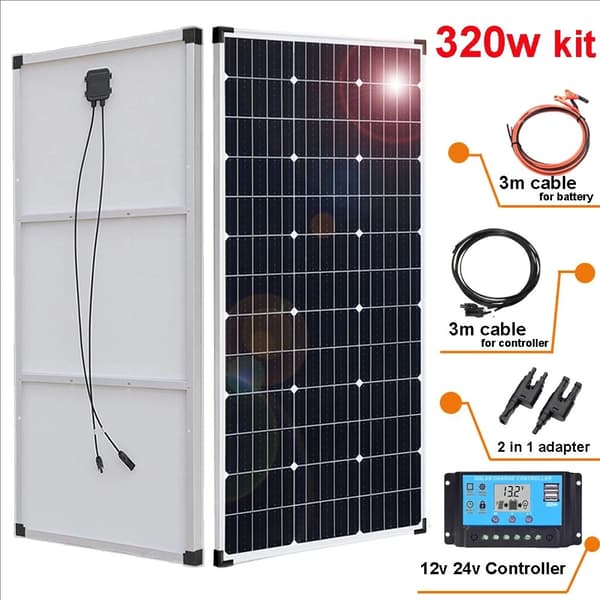 12V Solpanel Kit, 300W/320W Effekt, 2 Paneler Ingår,320w 2st 160w kit