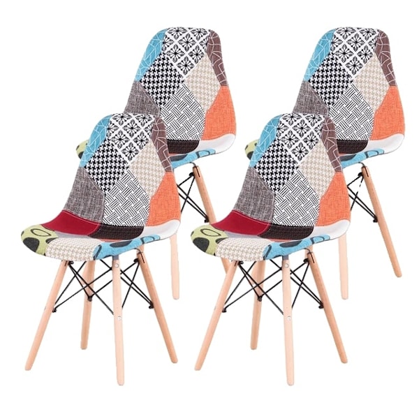 Keskiaikainen keittiötuoli, tilkkutyö-kangas, puujalat, 4 kpl 4Pcs