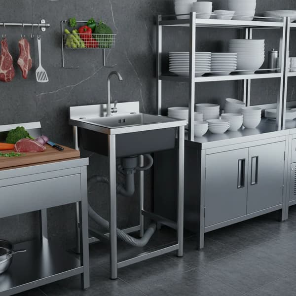 Vaskesink, Rustfrit Stål, Fritstående, Sølv