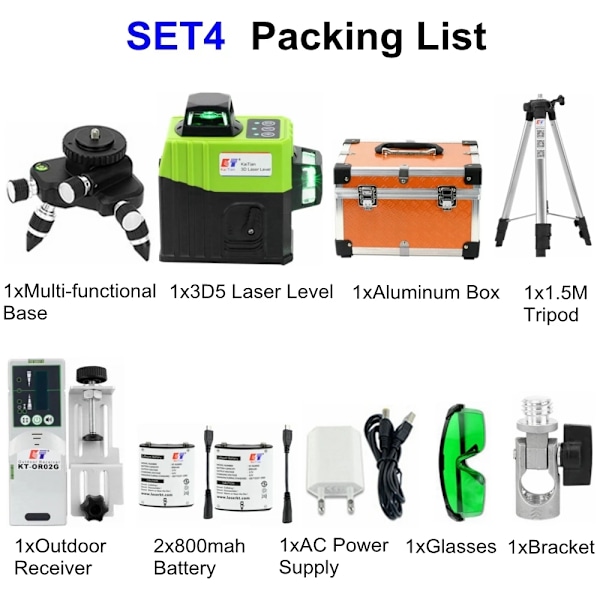 3D5 Laser Niveau, 12 Linjer, Selvnivellerende med 360-graders Rotation,Laser Niveau Modtager Laser level receiver Laser Level Receiver