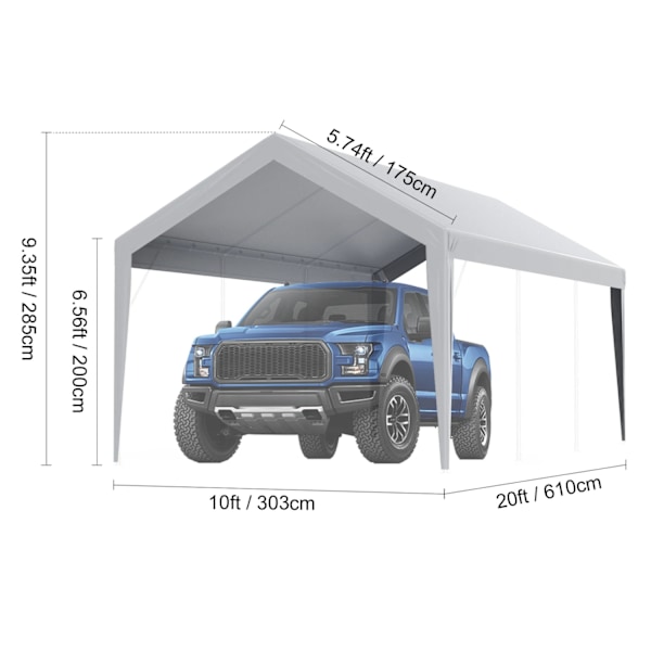 Bilport Canopy Cover, Vattentät PE-tyg, UV50+ skydd, 10x20 fot, 13x20 fot,10-20 fot Grå 10-20 ft Gray 10-20 ft Gray