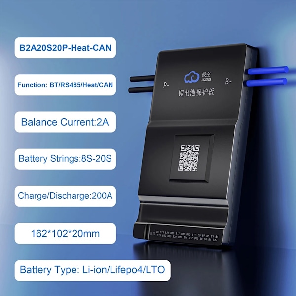 Smart BMS 200A, Aktiv Balancering 2A, Overopladning & Kortslutningsbeskyttelse,JK-B2A20S20P-HC JK-B2A20S20P-HC JK-B2A20S20P-HC