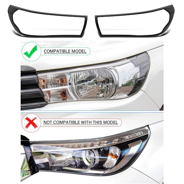 Matte sorte forlygtdæksler, ABS materiale, nem installation til 2015-2020 Toyota Hilux.,Mulighed1 Option1 Option1