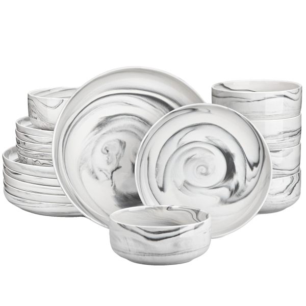 Keramisk Middagsservis, Solid Design, 18-delars Set,Grå Marmor