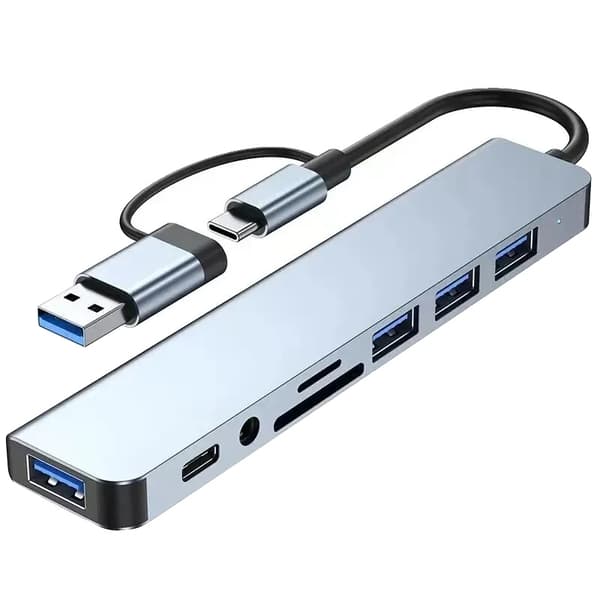 USB Hub, 8-Port Tilslutning, Højhastigheds Dataoverførsel, GRÅ