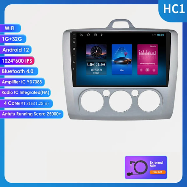 Bil Android GPS Navigation, 8G+128G, Ford Focus 2 3 Mk2 Mk3