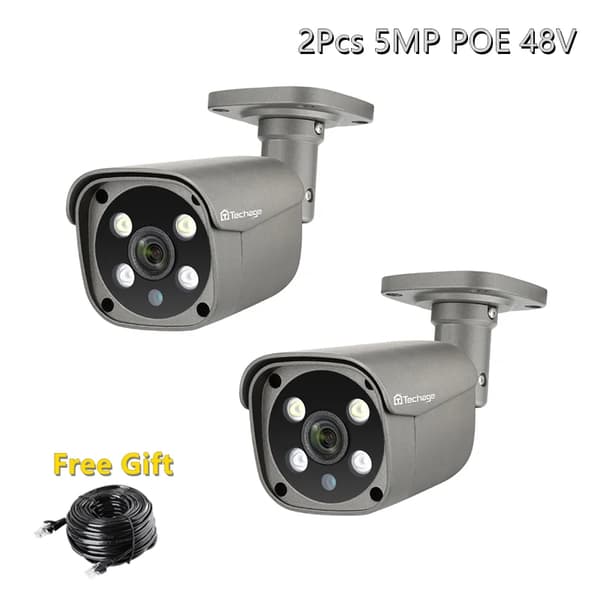 Säkerhetskamera, AI Mänsklig Detektion, Nattseende, 2Pcs 5MP POE 48V