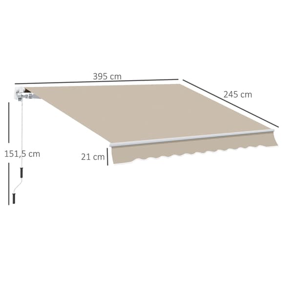 Markis, Polyester Material, 3,95 m Bredd, Manuell Drift, UV-skydd, Väggmonterad